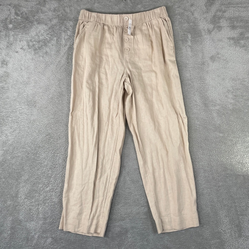Loft Pants Womens Large Beige High Rise Straight Leg Linen Blend Casual Boho